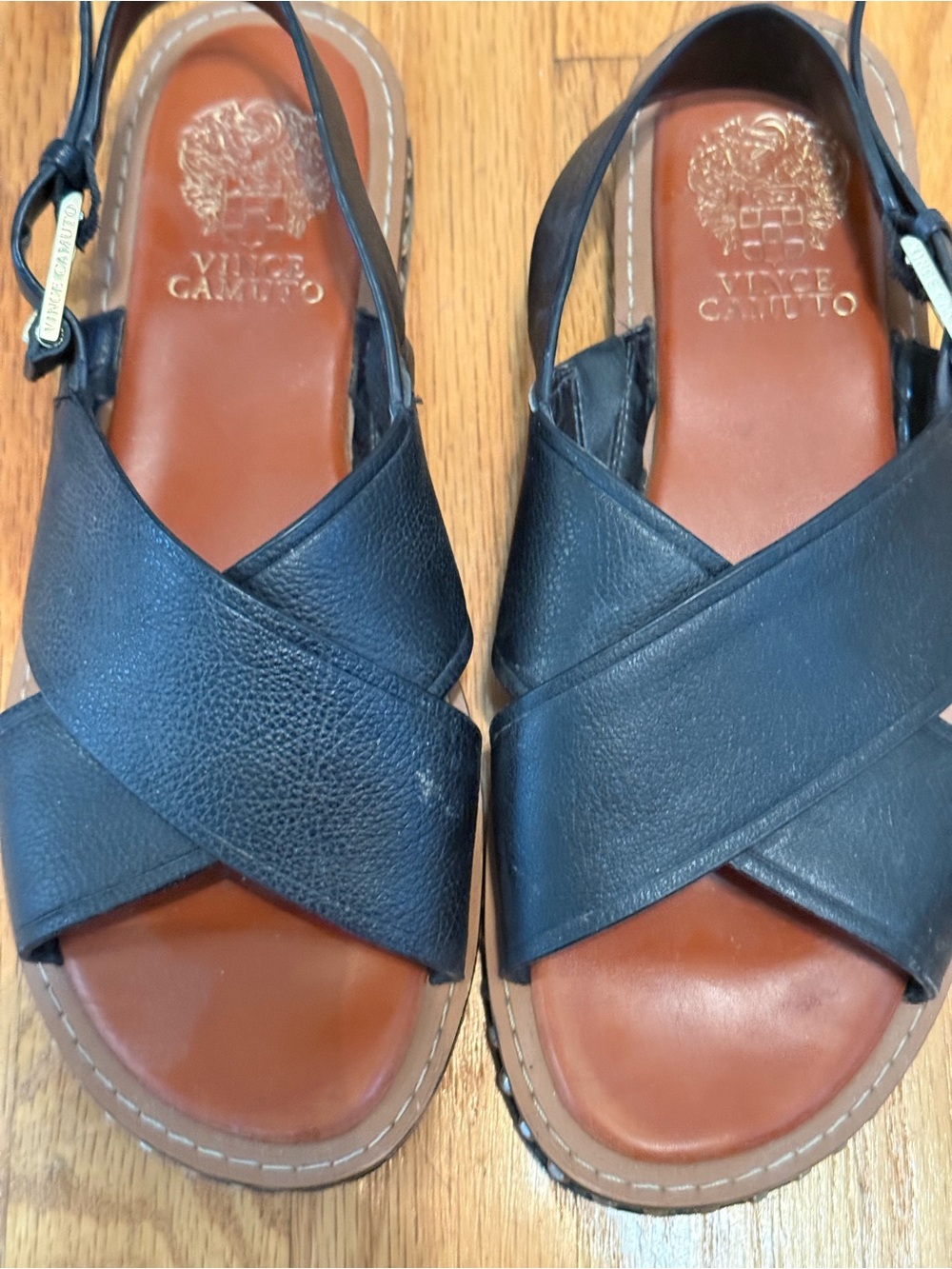 Vince Camuto Black Leather Crossband Slingback Sandals